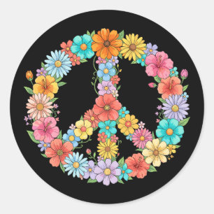 Buntes florales Friedenszeichen Hippie Retro-Blume Runder Aufkleber