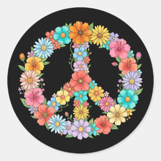 Buntes florales Friedenszeichen Hippie Retro-Blume Runder Aufkleber