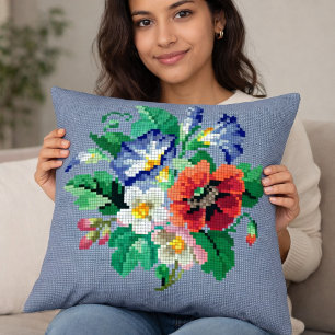 Buntes Florales Kreuzstich-Style-Kissen Kissen