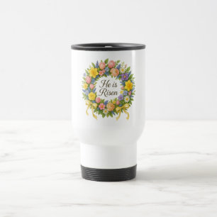 Buntes florales Oster-Kranz Er ist auferstanden Reisebecher
