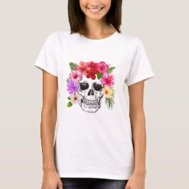 Buntes florales Totenkopf-T-Shirt für Damen T-Shirt