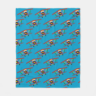 Buntes Flugzeug-Muster auf Blau Fleecedecke