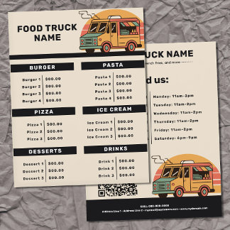 Buntes Food Truck Menü & Preisliste Flyer