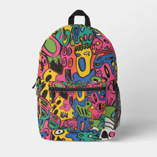 Buntes Funky-Cartoon-Doodle-Muster für Kinder Bedruckter Rucksack
