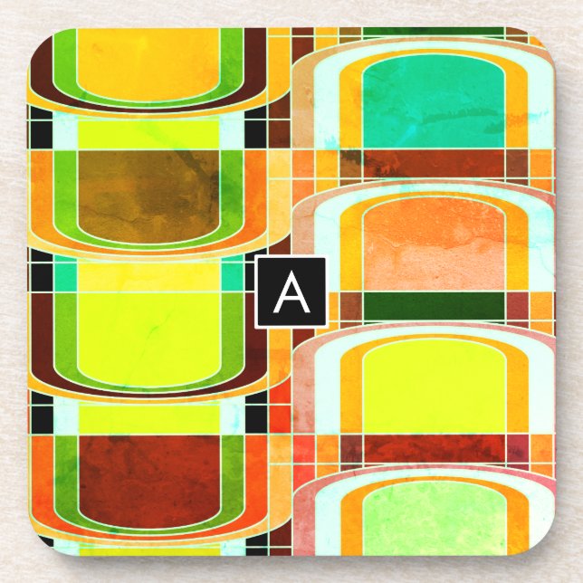 Buntes Funky Retro-Inspiriert Untersetzer (Vorderseite)