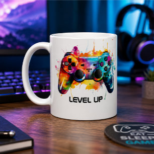 Buntes Gamer Controller "Level Up" Tassendesign Kaffeetasse