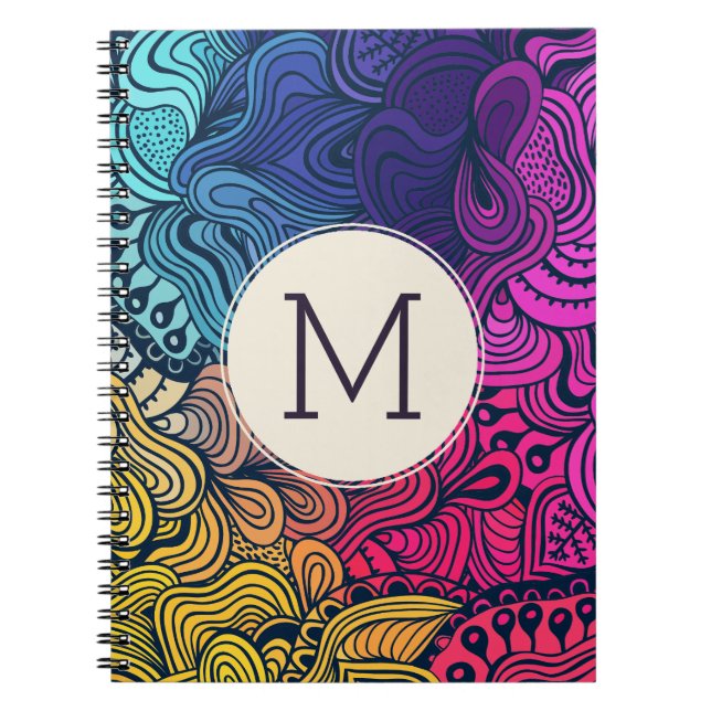 Buntes Gekritzel-Wirbels-Monogramm-Notizbuch Notizblock (Vorderseite)