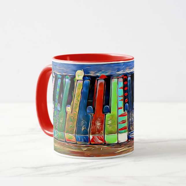 Buntes gemaltes Klavier befestigt künstlerische Tasse (Vorderseite Links)