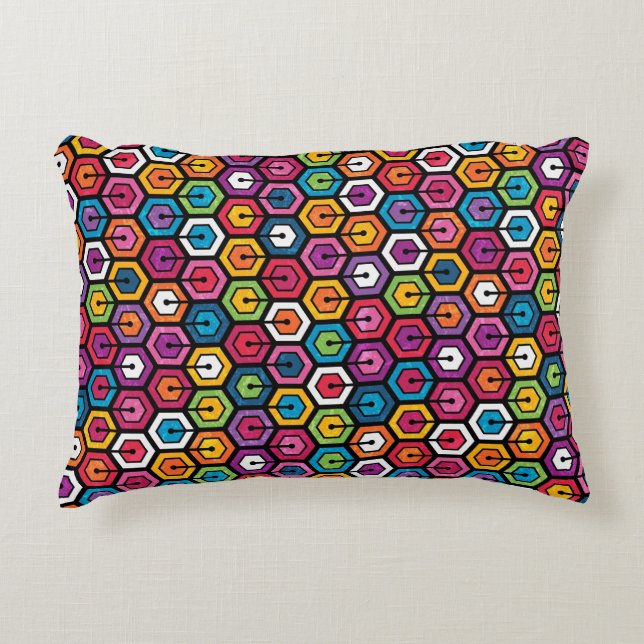 Buntes geometrisches Muster mit Hexagonen Dekokissen (Vorderseite)