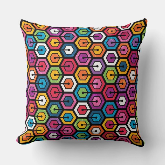 Buntes geometrisches Muster mit Hexagonen Kissen (Vorderseite)
