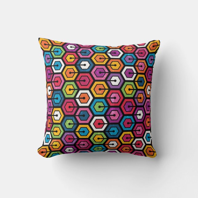 Buntes geometrisches Muster mit Hexagonen Kissen (Vorderseite)