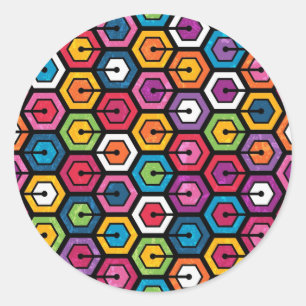 Buntes geometrisches Muster mit Hexagonen Runder Aufkleber