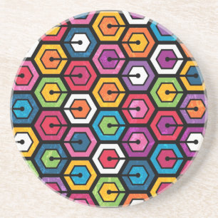 Buntes geometrisches Muster mit Hexagonen Sandstein Untersetzer