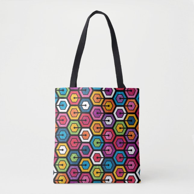 Buntes geometrisches Muster mit Hexagonen Tasche (Vorderseite)