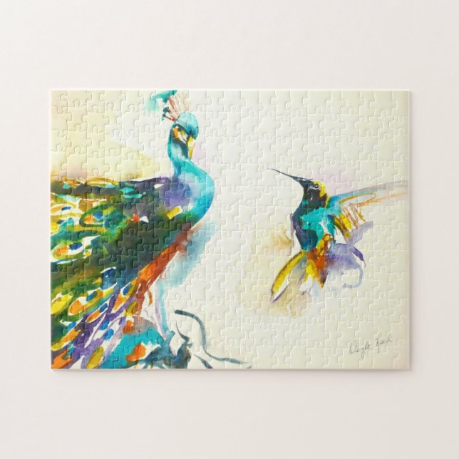 "Buntes Gesprächs-" Kolibri u. Pfau (Horizontal)