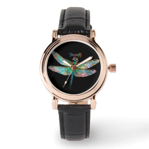 Buntes Glaslibellen-Mosaik Armbanduhr