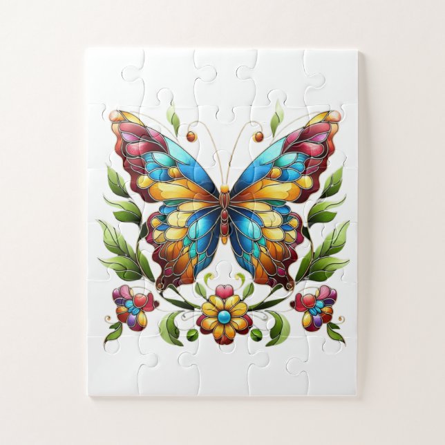 Buntes Glasschmetterling mit Blume (Vertikal)