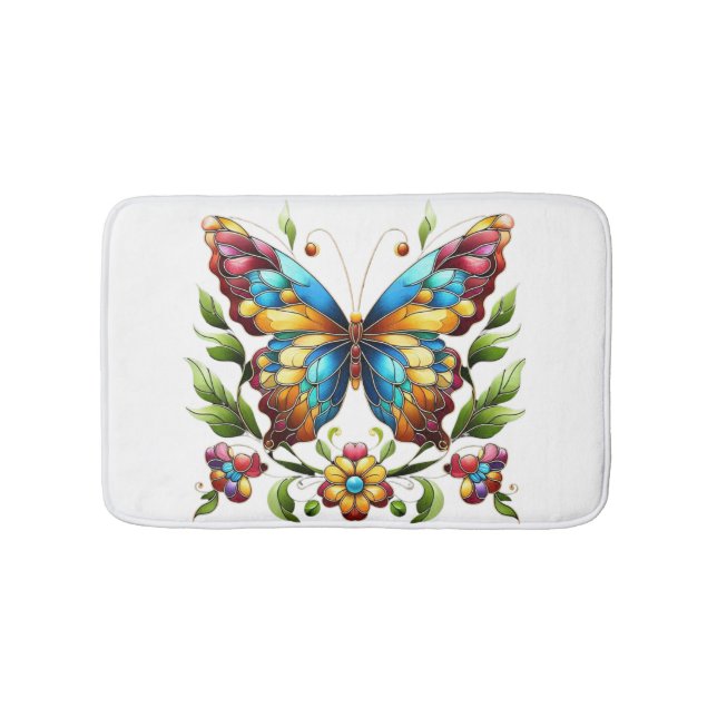 Buntes Glasschmetterling mit Blume Badematte (Vorderseite)