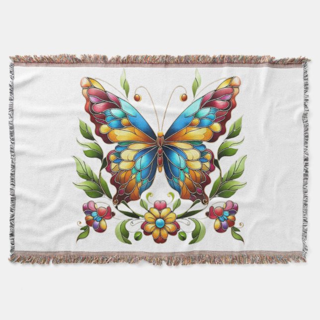 Buntes Glasschmetterling mit Blume Decke (Vorderseite)