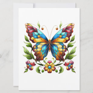 Buntes Glasschmetterling mit Blume Feiertagskarte