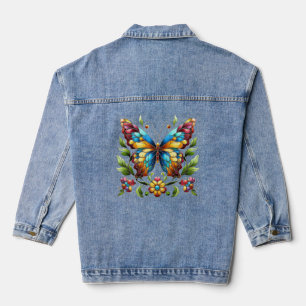 Buntes Glasschmetterling mit Blume Jeansjacke