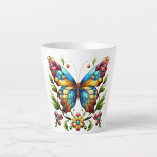 Buntes Glasschmetterling mit Blume Milchtasse
