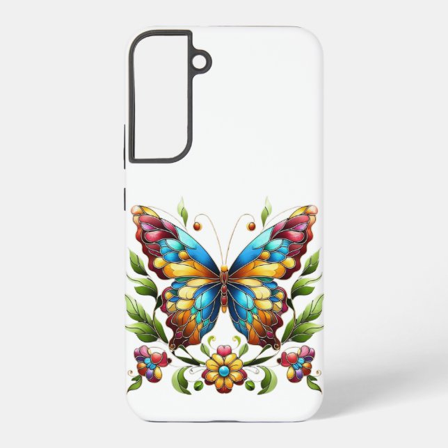 Buntes Glasschmetterling mit Blume Samsung Galaxy Hülle (Rückseite)