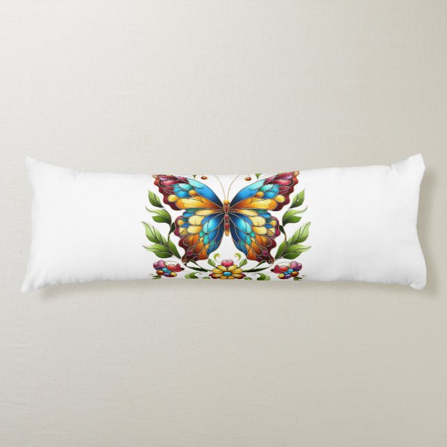 Buntes Glasschmetterling mit Blume Seitenschläferkissen (Vorderseite)