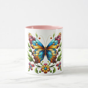 Buntes Glasschmetterling mit Blume Tasse