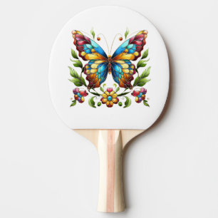 Buntes Glasschmetterling mit Blume Tischtennis Schläger