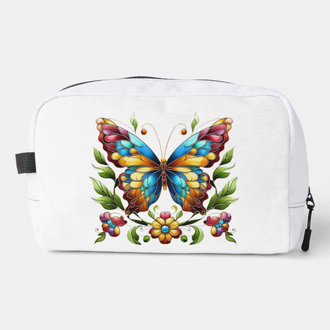 Buntes Glasschmetterling mit Blume Waschbeutel (Vorderseite)