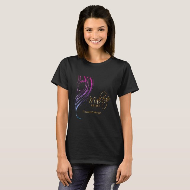 Buntes Glitzer-Modell-Mädchen bilden Künstler T-Shirt (Vorne ganz)