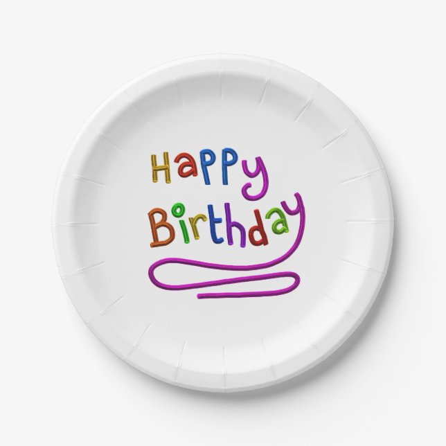 Buntes Glück Geburtstag Gruß Weiß Pappteller (Vorderseite)