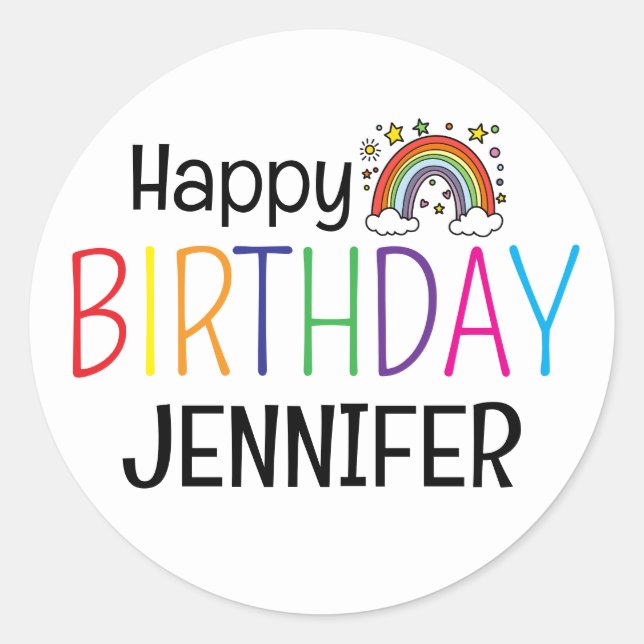 Buntes Glück Geburtstag Rainbow Personalisiert Runder Aufkleber (Vorderseite)