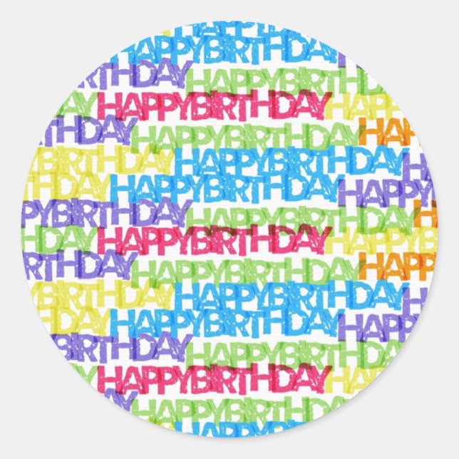 Buntes Glück Geburtstag Word Art Runder Aufkleber (Vorderseite)