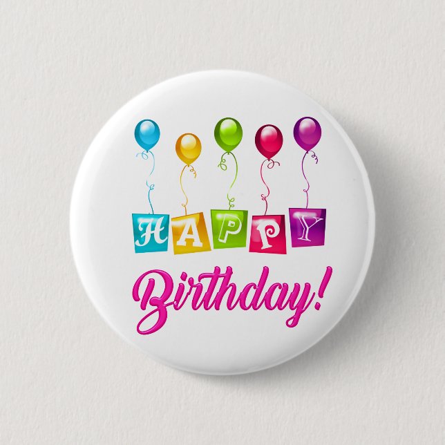 Buntes Glück zum Geburtstag Button (Vorderseite)