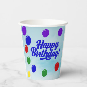 "Buntes Glück zum Geburtstag mit Balloons Pappbecher