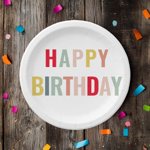 Buntes Glück zum Geburtstag Pappteller