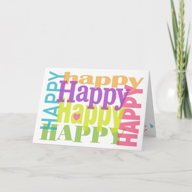 Buntes Glück zum Geburtstag Typografie Karte (Vorderseite)