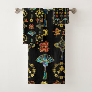 Buntes glückliches chinesisches Symbol-Muster Badhandtuch Set
