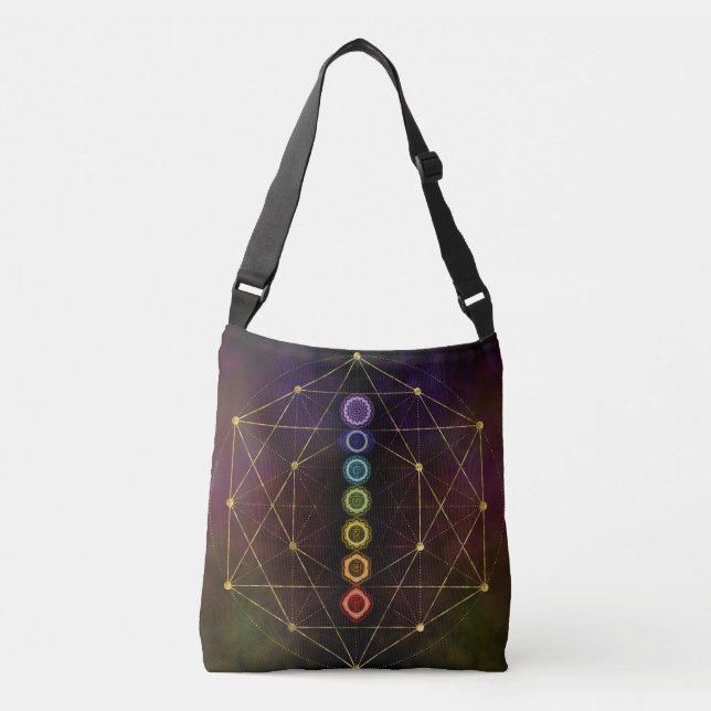 Buntes glühendes Chakras Tragetaschen Mit Langen Trägern (Vorderseite)