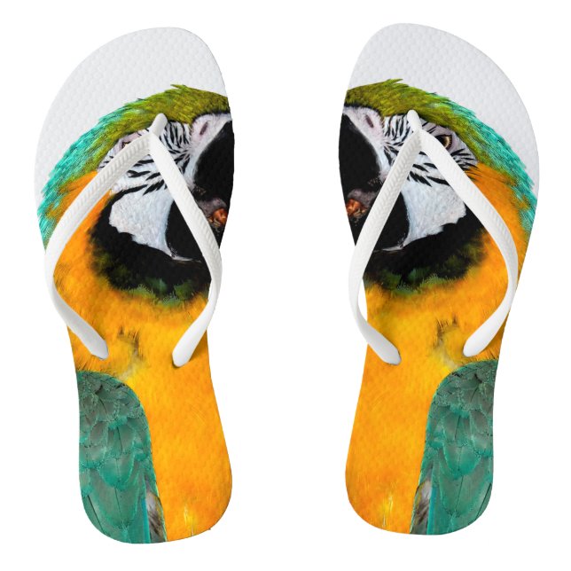 buntes Goldaquamarines Macawpapageien-Vogelporträt Flip Flops (Fußbett)