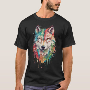 Buntes Graffiti Gemaltes Wolfporträt T-Shirt