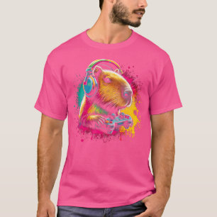 Buntes Großes Capybara Nagetier Lustiges Videospie T-Shirt
