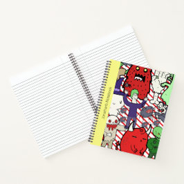 Buntes gruseliges Cartoon-Vampir-Monogramm in Rot  Notizbuch