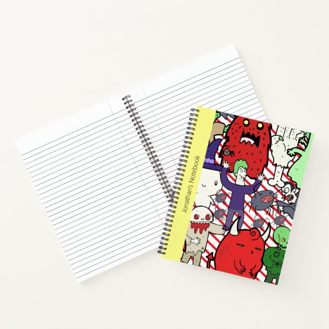Buntes gruseliges Cartoon-Vampir-Monogramm in Rot  Notizbuch (Innenseite)