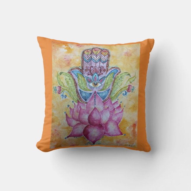 Buntes Hamsa Aquarell-Wurfs-Kissen Kissen (Vorderseite)