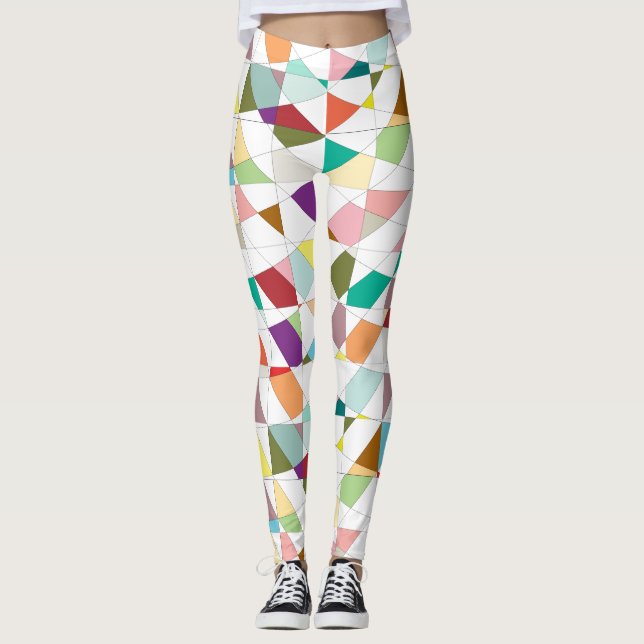 Buntes Harlekin-Tapisserie-Muster Leggings (Vorderseite)