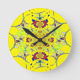 Buntes Helles Florales Damast-Design Kunstposter Runde Wanduhr