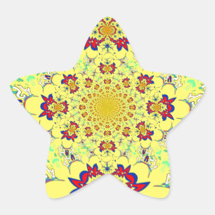 Buntes, helles, florales Damast-Design-Kunstwerk z Stern-Aufkleber